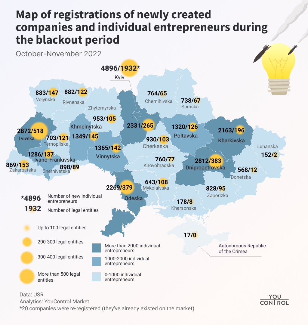 Map of registration of newly created companies